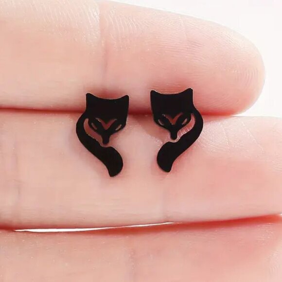 Curled Fox Face Stainless Steel Stud Earrings #1485 - Picture 4 of 8